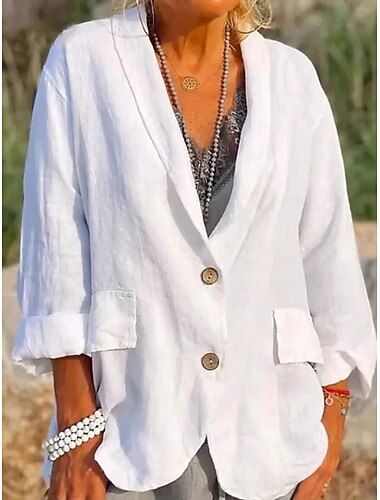  نسائي سترة مريح متنفس جيب Buttons موضة يوميا نمط OL سهل المكتب مناسب للبس اليومي صدر فردي عادية Lapel عادي كم طويل ملابس خارجية أسود أبيض أزرق سماوي الربيع الخريف