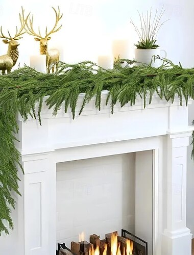  1,8 m dlouhá vánoční girlanda z umělé borovice norfolkské – realistická zelená réva do jídelny, na krbovou římsu a na venkovní vánoční dekoraci.