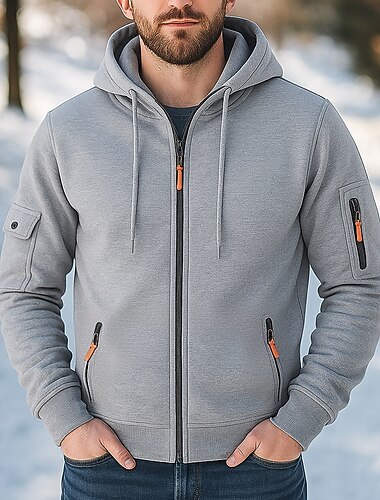  Hombre Sudadera Sudadera con capucha y cremallera completa Sudadera táctica con capucha Azul Marino Caqui Gris Oscuro Gris Con Capucha Plano Cerrar Cremallera Bolsillo Deporte Diario Festivos no
