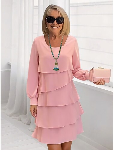  Pentru femei Rochii Midi Rochie cu Volane Elegant Ieșire Fit regulat Culoare pură Manșon Lung Stil Nautic Negru Roz Îmbujorat Roșu-aprins Albastru piscină Toamnă