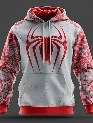  בגדי ריקוד גברים SPIDER 3D קפוצ'ון טרנינג מגניב מסיבה שרוול ארוך צווארון עגול קצר מועדונים לבוש רחוב פול צהוב אודם סגול אפור שרוך סתיו חורף מְעַצֵב S M L XL XXL XXXL