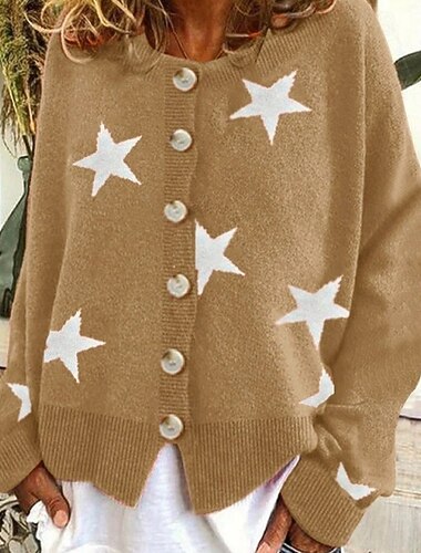 نسائي سترة سترة من الصوف موضة الرسم نجمة مضلع رقبة عالية مدورة Buttons محبوك كم طويل قمصان عادية متماسكة مناسب للعطلات مناسب للخارج عطلة نهاية الاسبوع أسود أزرق الشتاء   نسائي سترة سترة من الصوف موضة الرسم نجمة مضلع رقبة عالية مدورة Buttons محبوك كم طويل قمصان عادية متماسكة مناسب للعطلات مناسب للخارج عطلة نهاية الاسبوع أسود أزرق الشتاء