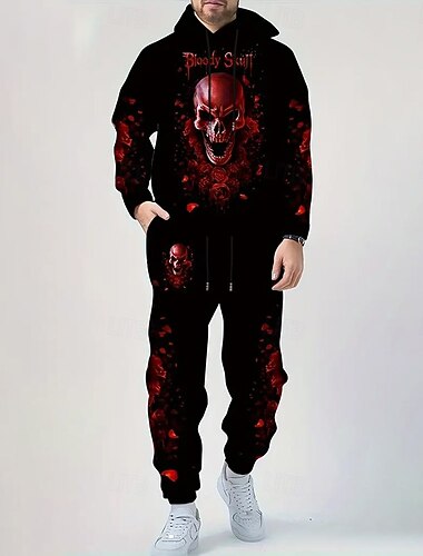  Halloween Hombre Cráneos 2 piezas Conjuntos de sudaderas 3D Chándal Sudadera con capucha Manga Larga Pantalones largos Con Capucha Casual / Diario Ropa Deportiva Impresión 3D Primavera Otoño Invierno