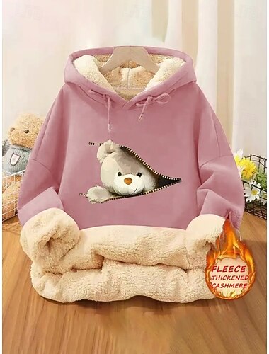  Per donna Felpa con cappuccio Animale Casual Manica Lunga Con Cappuccio Top Regolari Streetwear Abbigliamento Quotidiano Casuale Stampato Nero Rosa Rosso Verde Grigio chiaro Autunno Inverno