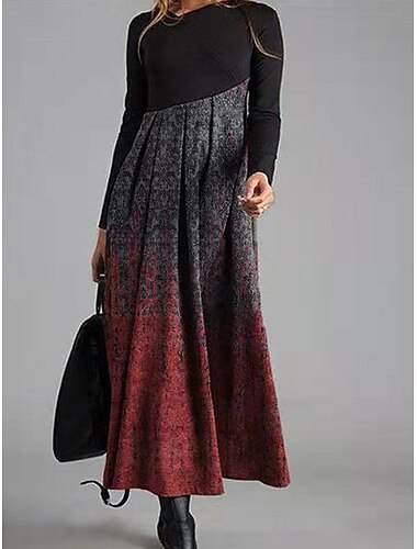  Dames Halflange jurk A lijn jurk Casual Dagelijks Normale pasvorm Grafisch Kleurenblok Lange mouw V-hals Wit Geel Rood Lente Herfst Winter