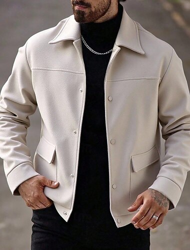  Homme Veste Légère Veste Décontractée Vacances Quotidien Respirant Avec Poches Automne Hiver Uni Mode Classique Revers Régulier Abricot Noir Veste