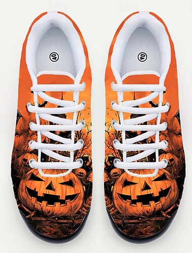  scarpe da ginnastica da uomo con stampa di zucca per Halloween: scarpe sportive arancioni con lacci per feste spettrali, cosplay e outfit festivi