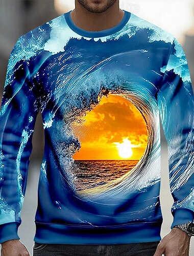  Per uomo Illusione ottica 3D Felpa Casual Manica Lunga Girocollo Vacanza Feste Regalo Blu Girocollo 3D Tutte le stagioni progettista