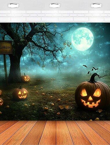  Ταπισερί κολοκύθας για το Halloween - τρομακτικό φόντο τοίχου με φόντο το δάσος του φεγγαριού, μεγάλη κρεμαστή τοιχογραφία με κουβέρτα για διακόσμηση υπνοδωματίου και καθιστικού στο σπίτι