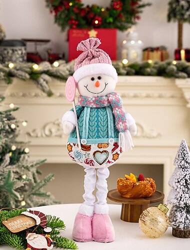  Rosa teleskopiske julenisse- og snømannfigurer, justerbar høyde på julepynt til bord, hyller og vindusutstillinger