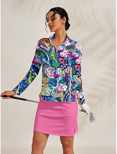  Mujer Camisas de polo Azul Oscuro Manga Larga Camiseta Ropa de golf para damas Ropa Trajes Ropa Ropa