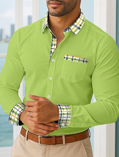  Per uomo Camicia Camicia Estiva Camicia casual Camicia con Bottoni Blocco di colori Vacanza Affari Bianco Giallo Blu marino Verde Manica Lunga Colletto Primavera & Autunno Tutte le stagioni