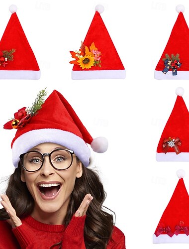 Gorro navideño de Papá Noel para adultos, gorro rojo de peluche para fiesta, decoración navideña, accesorio para disfraz navideño.   Gorro navideño de Papá Noel para adultos, gorro rojo de peluche para fiesta, decoración navideña, accesorio para disfraz navideño.