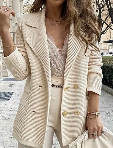  نسائي سترة الدفء مريح جيب Buttons موضة الخارج سهل مناسب للخارج عطلة نهاية الاسبوع صدر فردي عادية Lapel عادي كم طويل ملابس خارجية أسود أبيض وردي بلاشيهغ الخريف الشتاء