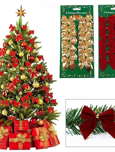  12 kpl joulukuusenkoristeita, joulurusetteja ja lumihiutalekoristeita, lahjapakkausrusetteja puuhun, seppeleeseen ja juhlakoristeisiin