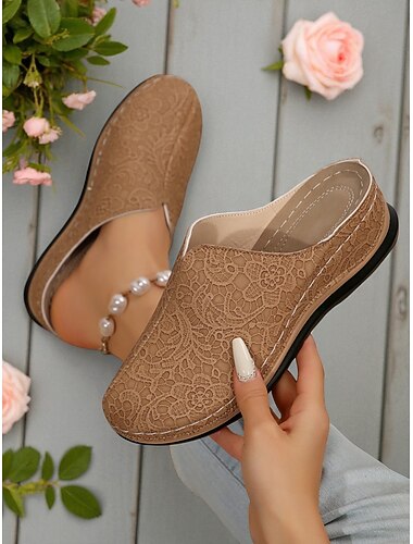  Γυναικεία slip-on mules από τεχνητό δέρμα – αναπνεύσιμα, άνετα τσόκαρα με δαντέλα για κηπουρική, οικιακή χρήση και casual ντύσιμο