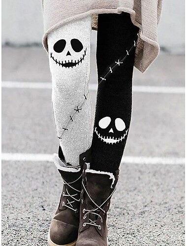  Dame Leggings Ferie Årgang Mote Full lengde Høy MidjePantsHalloween Grafisk Hodeskaller Gresskar Printer Myk Pustende Elastisk utendørs Feriereise Gate Lilla Svart Oransje lysegrå Sommer Vår Høst