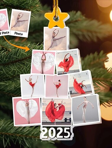  personlig julgran ballerina dansa balett fotoprydnader akryl 2d anpassad bildram dekor julgran juldekoration hängande hänge presenter till familj och vänner