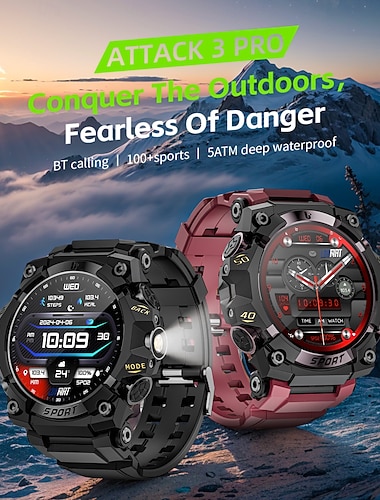  LOKMAT ATTACK 3 PRO Smartklokke 1.39 tommers Smartklokke blåtann Skritteller Samtalepåminnelse Søvnmonitor Kompatibel med Android iOS Unisex Lang ventetid Håndfri bruk Vanntett IP68 57 mm urkasse