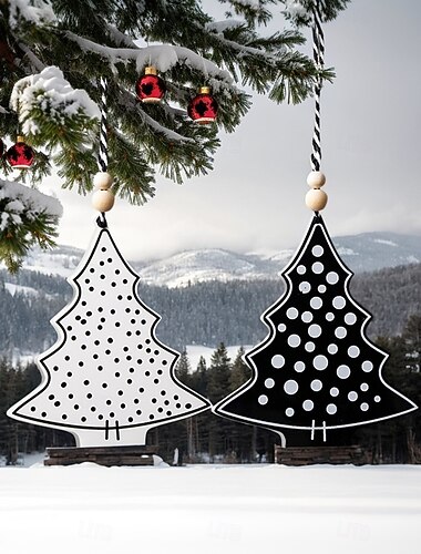  1/10個のクリスマスツリーオーナメント、白黒のモダンな吊り下げ装飾、水玉模様のアートデザイン、防水PVCクリスマスデコレーション、部屋、家、屋内のホリデーデコレーション用