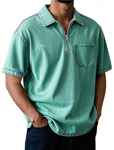  Homme Polo Polo quart de zip Tenue quotidienne Date Zip quart Manche Courte Mode Basique Uni Fermeture éclair Avec Poches Été Coupe régulière Noir Rose Claire Bleu Violet Marron Vert Polo
