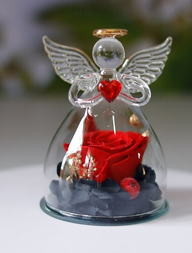  1pc, anjo rosa eterno com 1 rosa, amor que nunca desaparece, presente para ela, dia dos namorados, aniversário, natal, material de vidro, sem necessidade de energia, casa &decoração de cozinha,