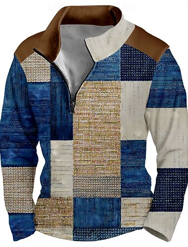  Per uomo Geometrico Plaid Felpa Sport Moda Manica Lunga Con cerniera Casa Feste Lavoro Blu Marrone Autunno Tutte le stagioni progettista