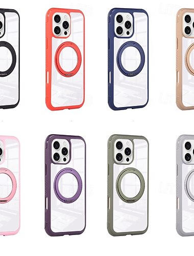  telefono Custodia Per iPhone 17 Pro Max 17 Air 16 15 14 Pro Max Plus 13 Pro Max Copertura Posteriore Supporta la Ricarica Wireless Cavalletto Resistente agli urti Retrò TPU Acrilico