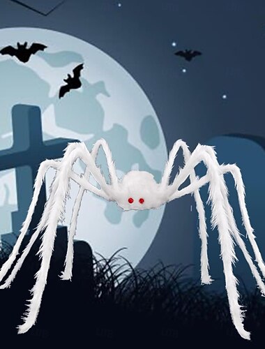  Riesige haarige Halloween-Spinne, realistische, gruselige weiße Spinnen-Requisiten-Dekoration für die Innen- und Außendekoration