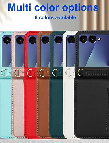  puhelin Etui Käyttötarkoitus Samsung Galaxy Z-kääntö 7 Z Flip 6 Z Flip 5 Z Flip 4 Takakuori Lanyardin kanssa Tukijalka Korttipaikka Retro TPU PU-nahka