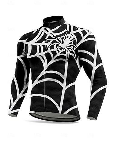  Voor heren Tops Wielrenshirt Grafisch Geometrisch SPIDER Lange mouw Fietsen Shirt Kleding Bovenlichaam met 3 achterzakken Zon Zonbescherming Sneldrogend Reflecterende strips Sport Zwart Kleding