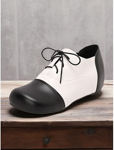  Rode en zwarte Oxford-schoenen voor dames - veterschoenen van imitatieleer, casual flats in vintage retrostijl uit de jaren 50 voor feesten, optredens op het podium en dagelijks gebruik