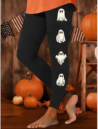  Dame Leggings Ferie Årgang Mote Ankel-lengde Høy MidjePantsHalloween Grafisk Printer Hold Varm Myk Pustende Elastisk Formell utendørs Feriereise Svart Rød Blå Grønn Vår Høst Slank Fasong