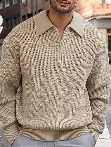  Per uomo Maglione Maglioni con zip a un quarto Maglione a maglia A Coste Maglia Top Regolari Lavorato a maglia Semplice Mezza zip Moda Casual Vacanza Abbigliamento quotidiano Abbigliamento Autunno