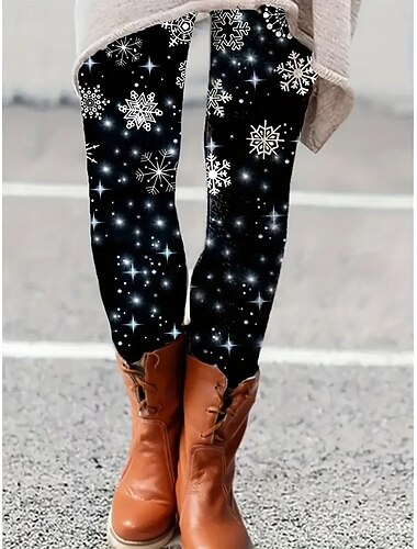  نسائي طماق العطلة عتيق موضة مكتمل الطول خصر عالي الرسم ندفة ثلجية طبع الدفء ناعم متنفس قابل للبسط رسمي الأماكن المفتوحة عطلة أبيض زهري أزرق أخضر الصيف الربيع الخريف قياس نحيل