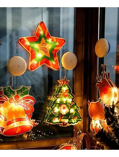  Julelys til vindudekorasjon, hengende dekorative julelys til innendørs bruk, opplyste snømannlys til julenissen, juletrelys til julefest, hjemdekor, batteridrevet
