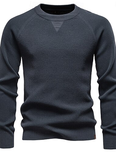  Herren Pullover Waffel Stricken Rundhalsausschnitt Einfach Rundhalsausschnitt Vintage Cool Schule Urlaub Bekleidung Raglanärmel Frühling Herbst Dunkelmarine Khaki S M L