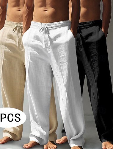  Per uomo Pantaloni di Lino Pantaloni Pantaloni Estivi Pantaloni Larghi Pantaloni da Spiaggia Coulisse Elastico in vita Gamba Dritta Semplice Comodità Traspirante Lunghezza al ginocchio All'aperto