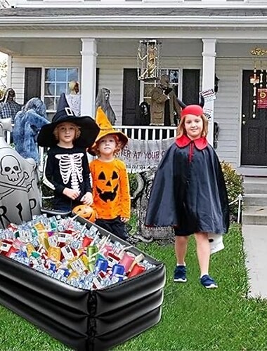  Lapide gonfiabile per Halloween, bara, refrigeratore per bevande, forniture per feste, portabevande per feste di Halloween per decorazioni per feste in casa, interni ed esterni, contenitore per