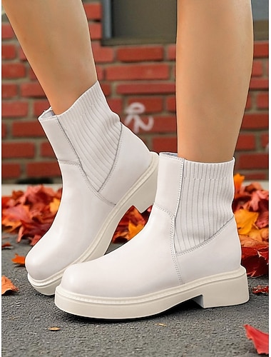  Schwarze Chelsea-Stiefeletten für Damen – Stiefeletten aus Kunstleder mit elastischem Seiteneinsatz für den Streetstyle im Herbst, für die Arbeit und Freizeitoutfits