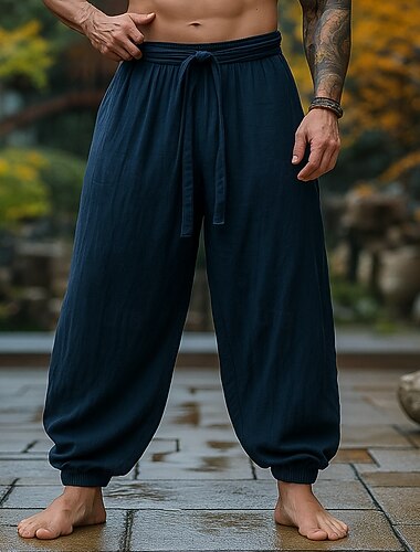  Voor heren Linnen broek Broek Zomerbroek Wijde broek Elastisch manchet Effen Comfort Ademend Volledige lengte Buiten Casual Dagelijks Vakantie Vintage Leger Groen Rood Inelastisch