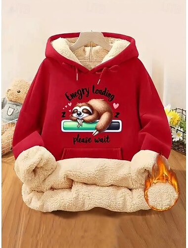  Femmes Sweat à capuche Animal Occasionnel manche longue À capuche Hauts Réguliers Rue Tenue Quotidienne Imprimé Noir Rose Claire Rouge Vert Automne Hiver