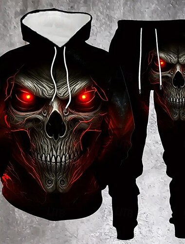  Halloween Per uomo Teschio 2 pezzi Set di felpe 3D Tuta Felpa con Cappuccio Manica Lunga Pantaloni lunghi Con Cappuccio Casual Quotidiano Streetwear Athleisure Stampa 3D Con cappuccio Primavera