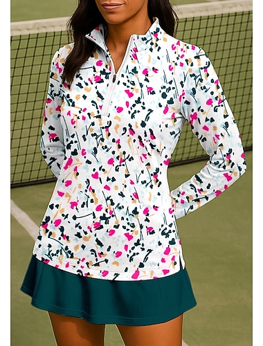  Damskie Kwiatowy Punktowy Koszula Koszulka sportowa Koszulka polo Koszulka do tenisa Długi rękaw Zamek Kwiaty UPF50+ Odporny na UV Wysoka elastyczność Odprowadza wilgoć Oddychający Bransoletka