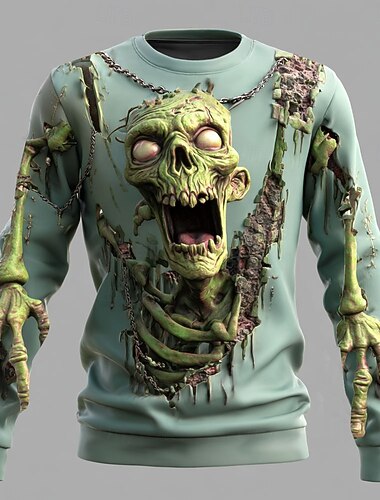  Halloween Per uomo 3D Zombi Felpa Punk Festa Girocollo Vacanza Verde scuro Viola Girocollo 3D Tutte le stagioni progettista