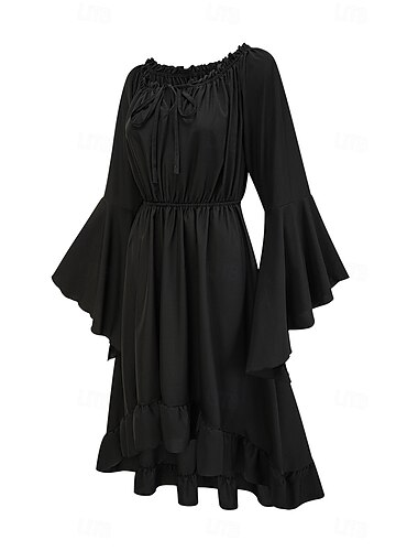  العصور الوسطى طول الكعب فساتين الفايكينج غريب عن الديار الجان ملابس تنكرية نسائي عيد الرعب مهرجان حفلة تنكرية الحفلات و المساء LARP رن فير بالغين فستان كل الفصول