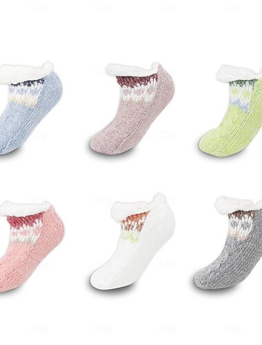  Calcetines invisibles para mujer, de forro polar coral de color liso, gruesos, de invierno, cálidos para el hogar con suela antideslizante de silicona.