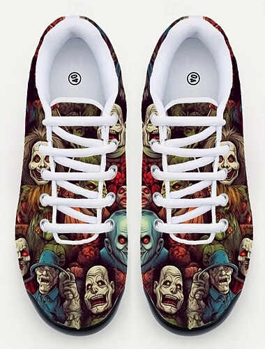  Sneakers da uomo con stampa di maschere horror per Halloween: scarpe con lacci colorate e grafiche per feste spettrali, cosplay e festival