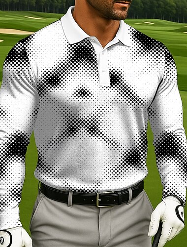  Męskie Geometryczny Golf Gra polo Długi rękaw Koszulki polo Klapa Codzienny Athleisure Dzienne zużycie Druk 3D Guziki Wiosna Jesień Zima Czarny Biały