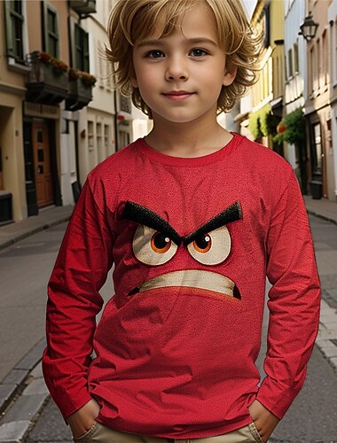  Fiú 3D Rajzfilm Póló Hosszú ujj Tavasz Ősz Divat Alap Gyerekek 4-12 év Terített nyak Szabadtéri Hétköznapi Napi Normál